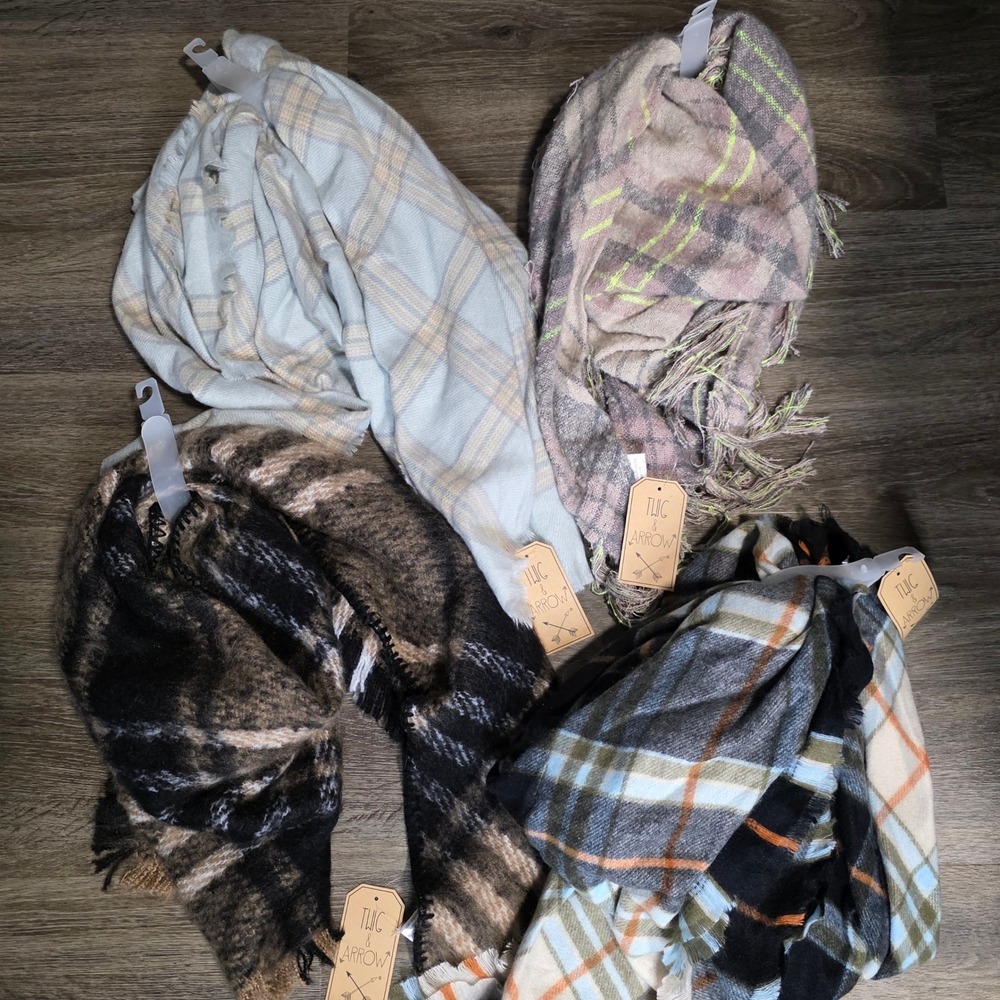 Twig & Arrow Plaid Scarf Bundle‎ 4 Pack Oversized Blanket Wraps Von Maur NEW